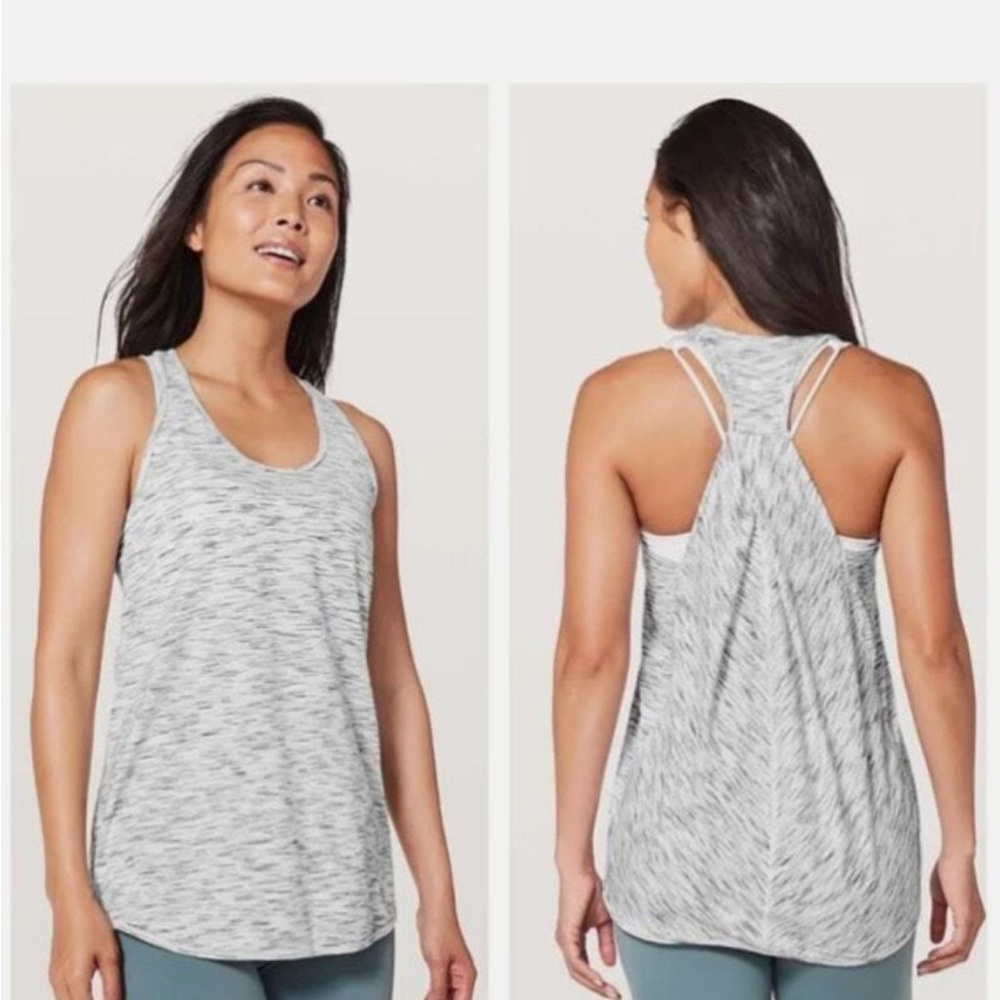 EUC lululemon Essential Tank White Gray Scoop Neck Tank Top Size 8